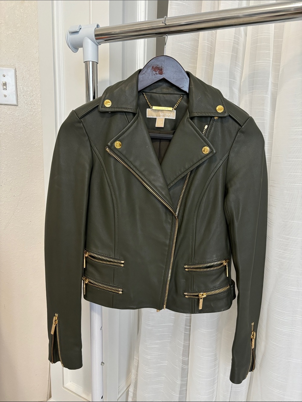 Leather army green MK jacket with gold hardware